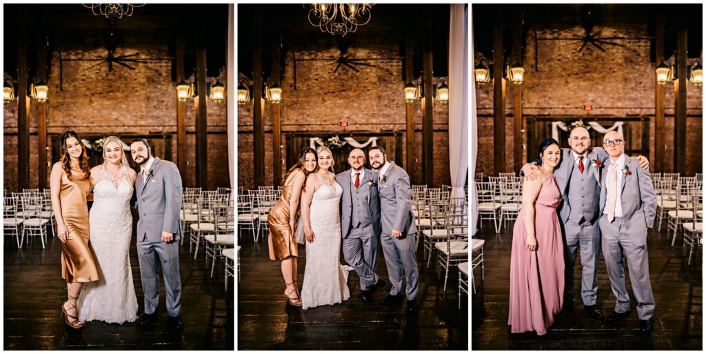 bride and groom and their family posing for family photos at 1620 Winery