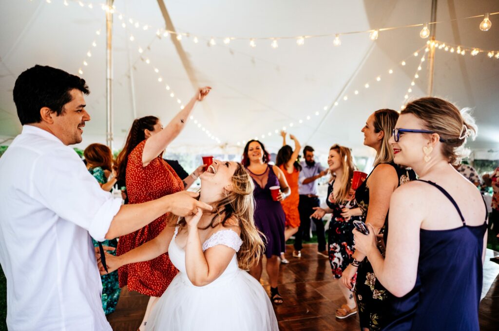 Bride and groom dancing during wedding reception in Salem, MA