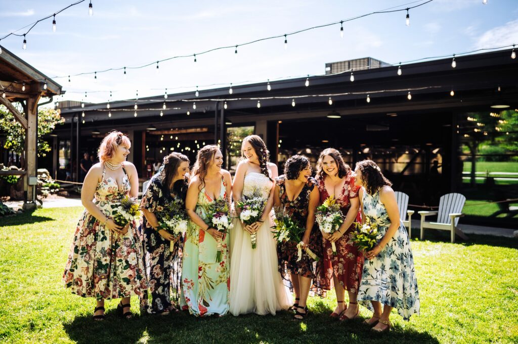 Bride and friends at Tree House Brewing Co. 