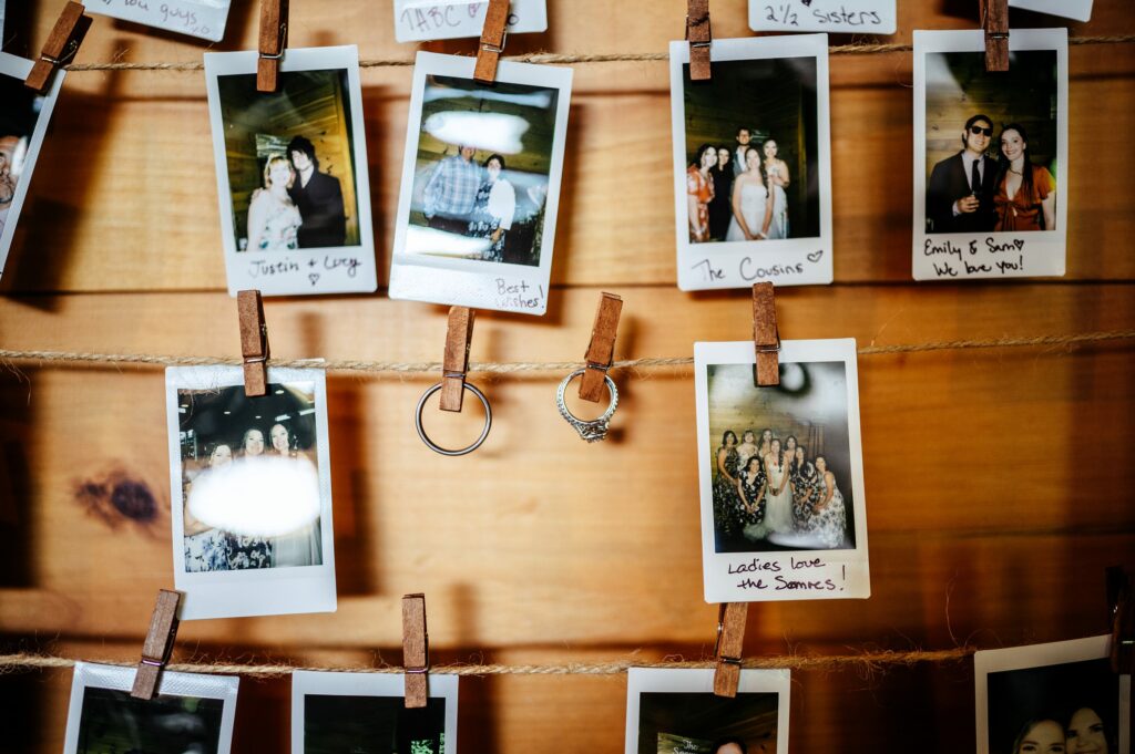 Polaroid photos of wedding guests