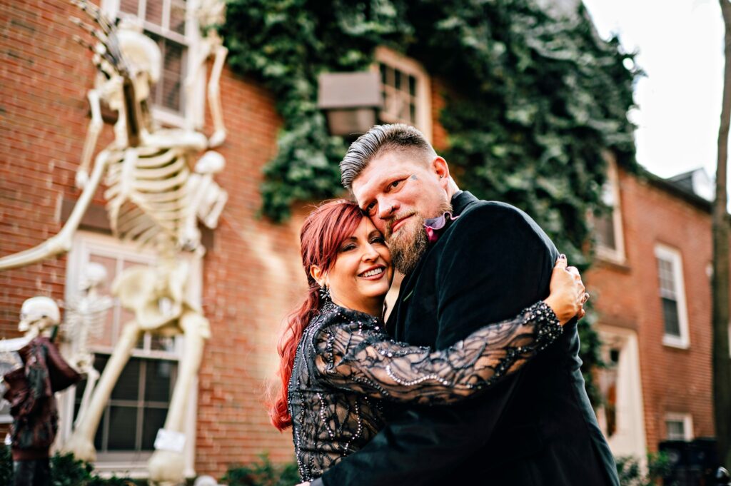 Bride and groom portrait taken in downtown Salem 