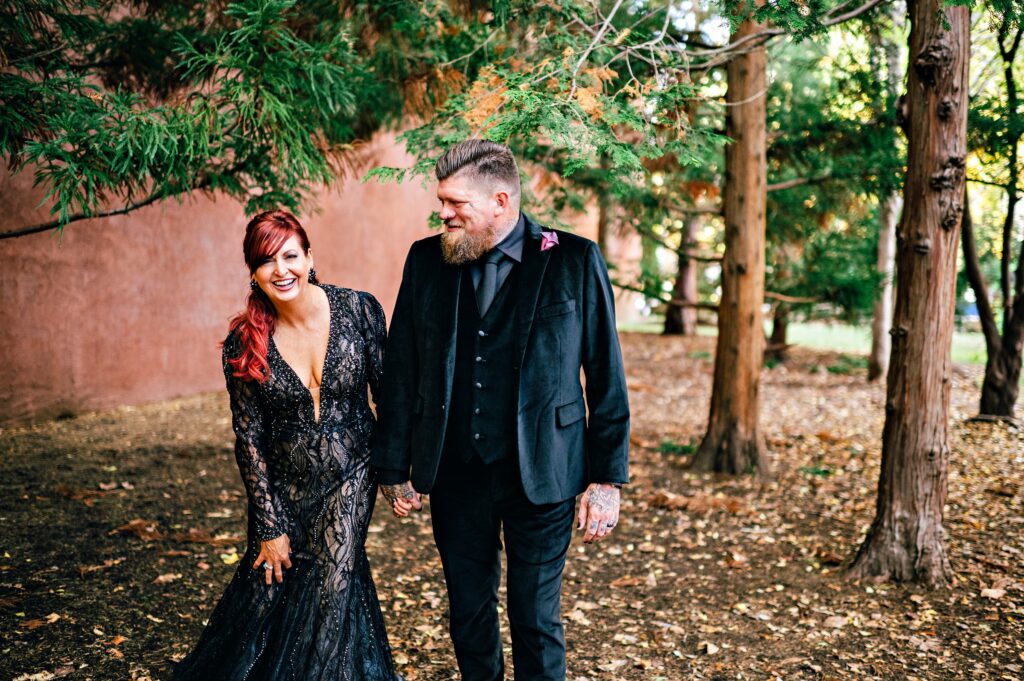 Spooky Halloween portrait of bride and groom 