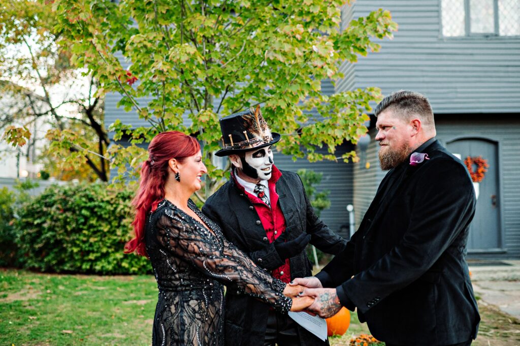 Salem elopement ceremony in front of the Witch House in Salem, MA