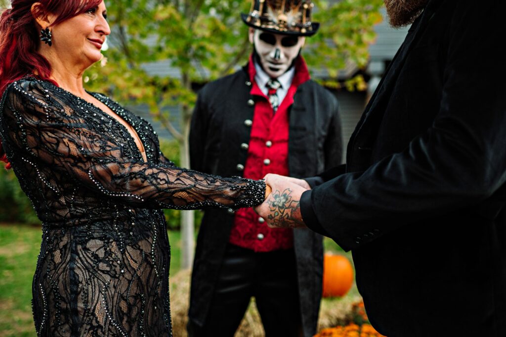 Salem elopement ceremony in front of the Witch House in Salem, MA