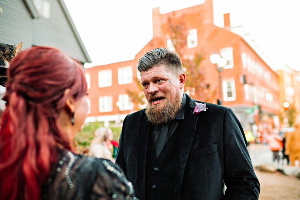 Salem elopement ceremony in front of the Witch House in Salem, MA