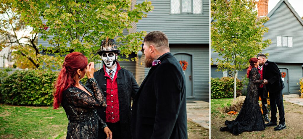 Salem elopement ceremony in front of the Witch House in Salem, MA