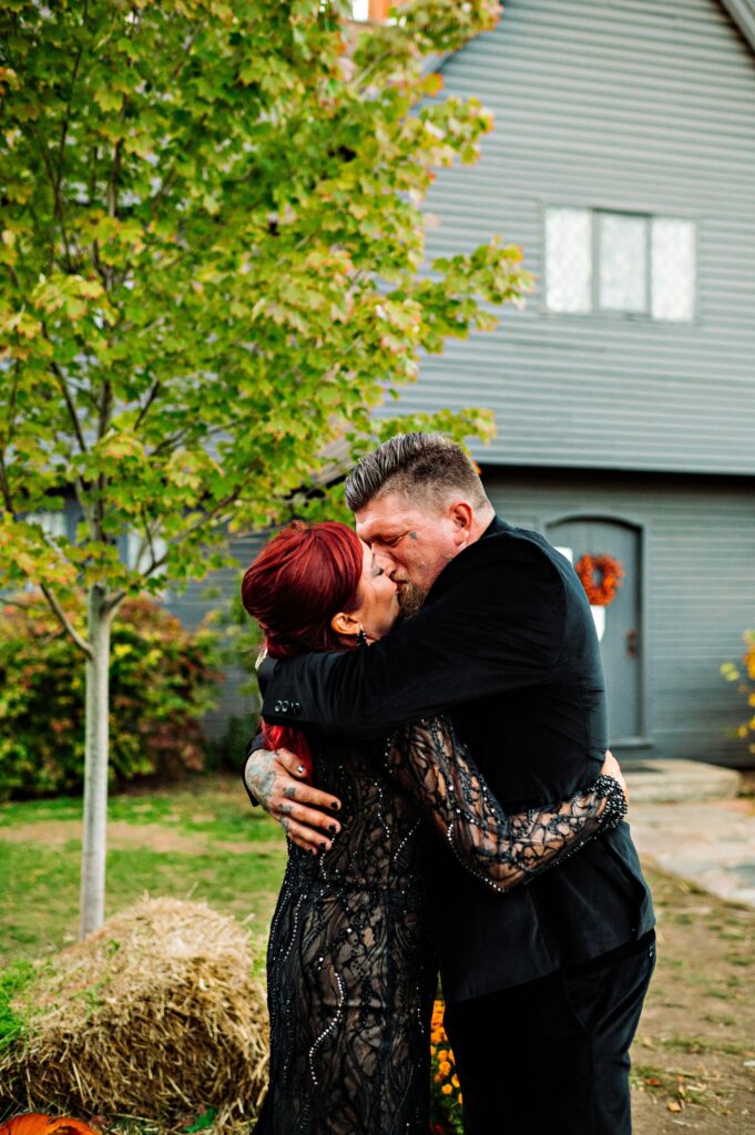 Salem elopement ceremony in front of the Witch House in Salem, MA