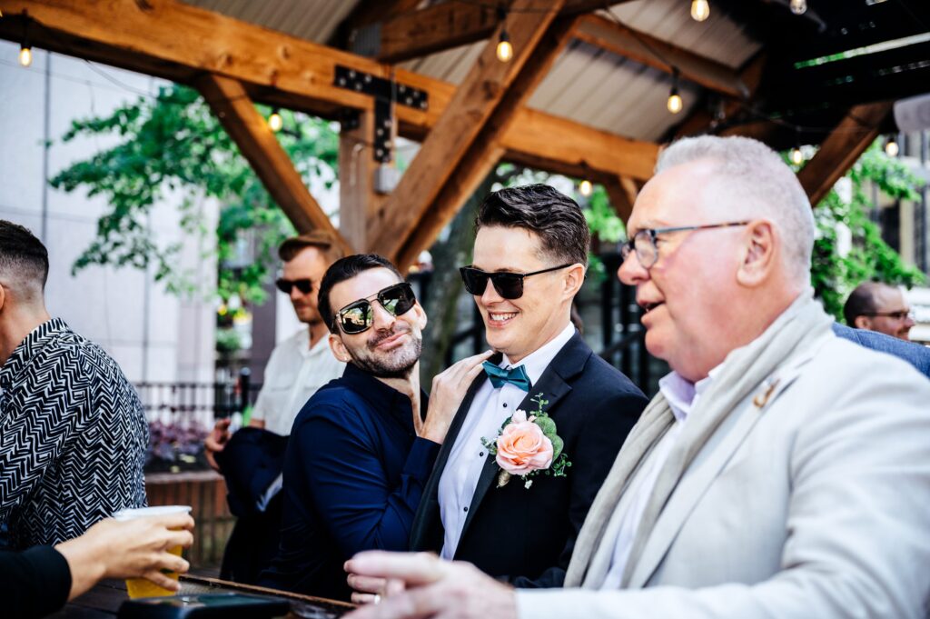 Casual elopement reception at Distraction and Democracy Beer Garden