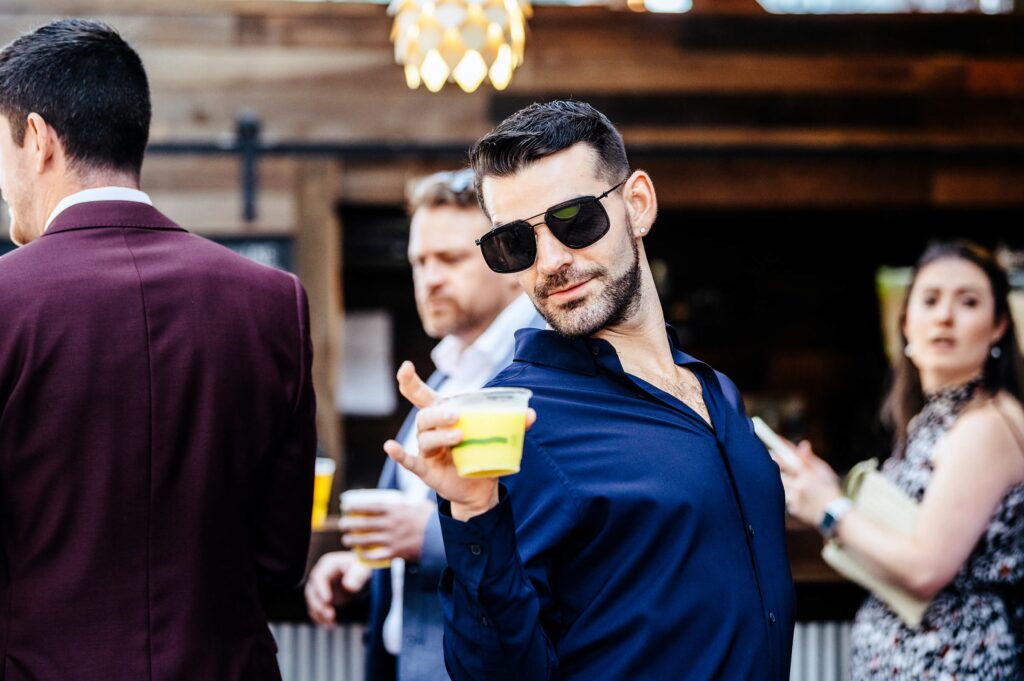 Casual elopement reception at Distraction and Democracy Beer Garden