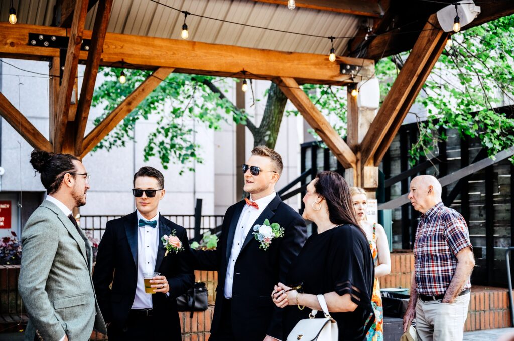 Casual elopement reception at Distraction and Democracy Beer Garden