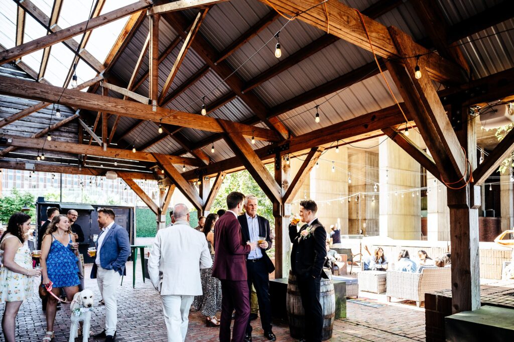 Casual elopement reception at Distraction and Democracy Beer Garden