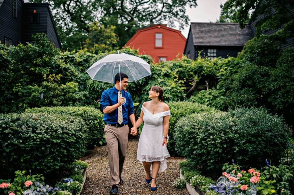 Elopement at the House of Seven Gables in the rain