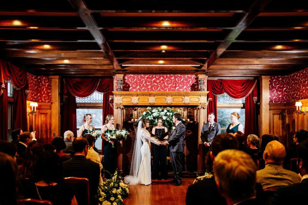 Rainy wedding day at Endicott Estate in MA with indoor ceremony