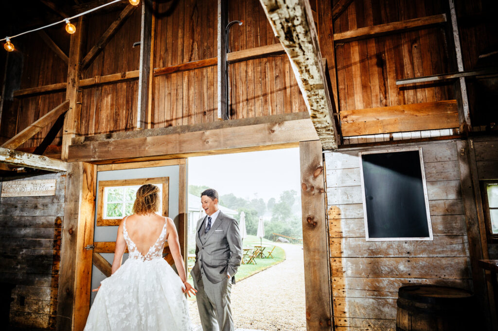 Bride and groom during their first look