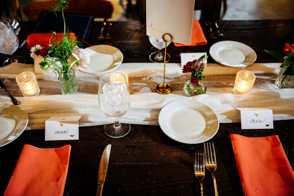 Bride and groom's names on reception table