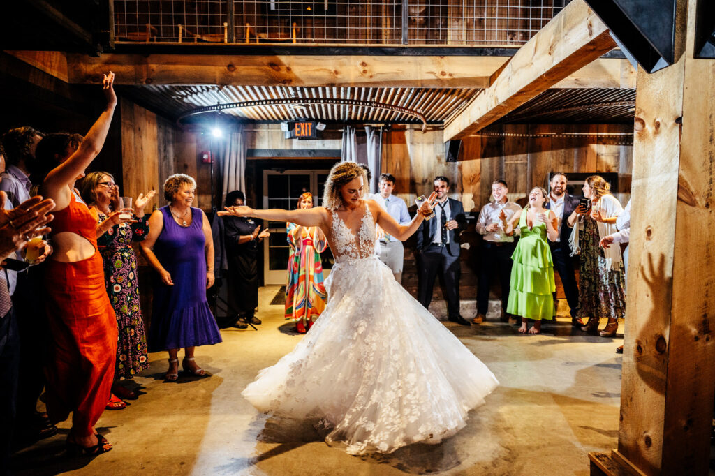 Bride dancing during wedding reception