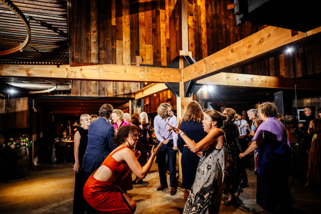 Wedding guests dancing 