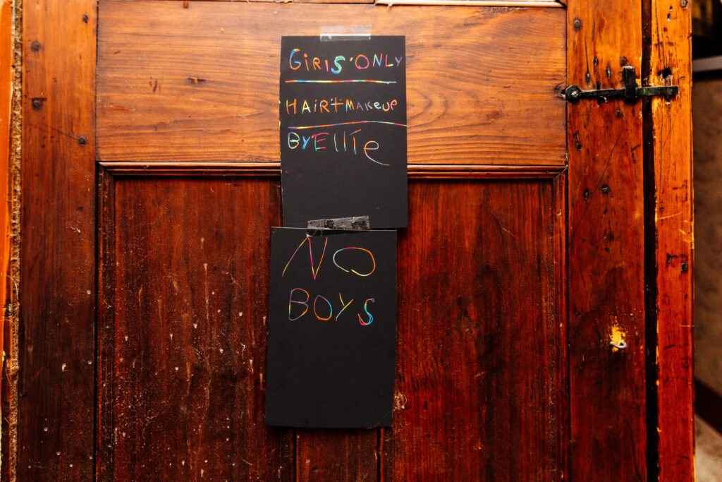 No boys allowed sign for getting ready