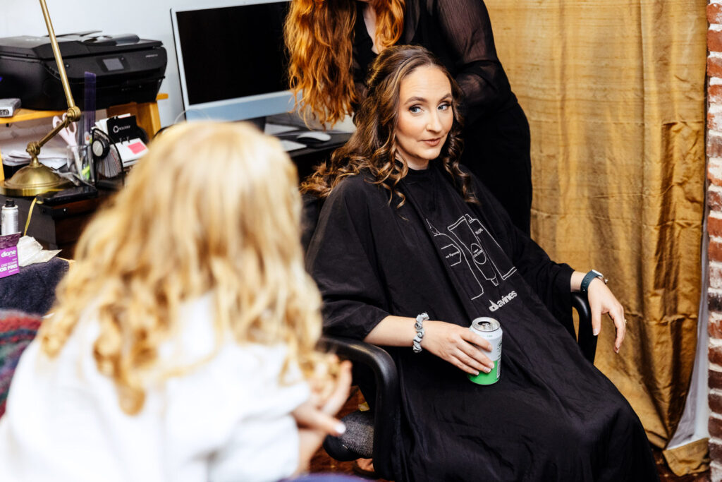 Bride getting her hair done