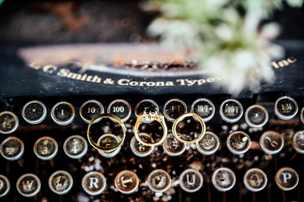 wedding rings on an old keyboard